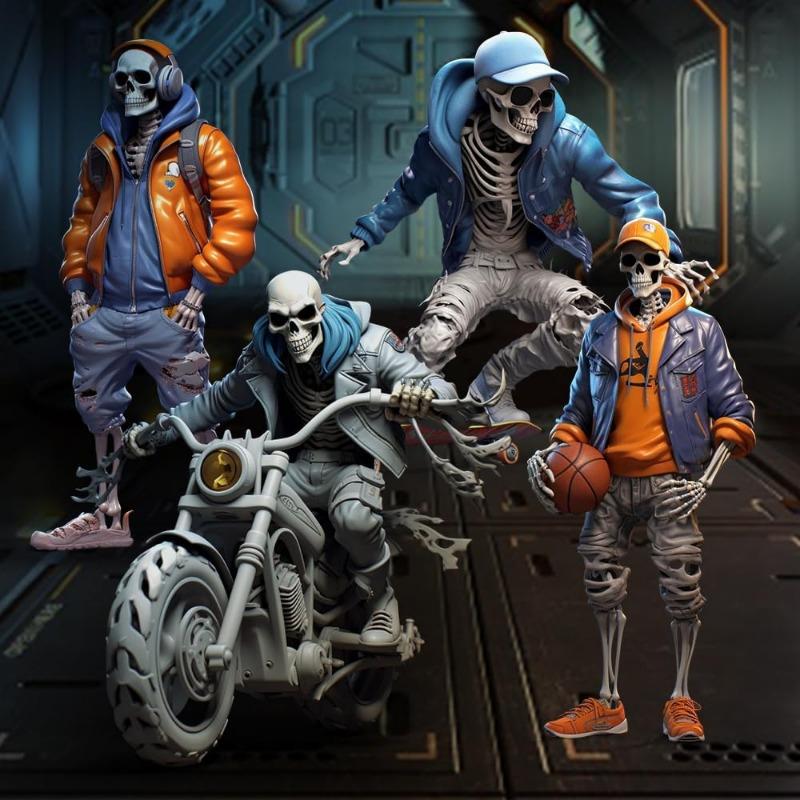 Cool Skeleton Figurines New Cute Funny Unique Skull Mini Statue Halloween Doll Resin Crafts Ornament Collectibles Home Garden Office Desk Decorations
