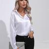 Women's Spring Autumn Top Solid Long Sleeve Lapel Blouse Loose Casual Ladies Office Satin Shirts