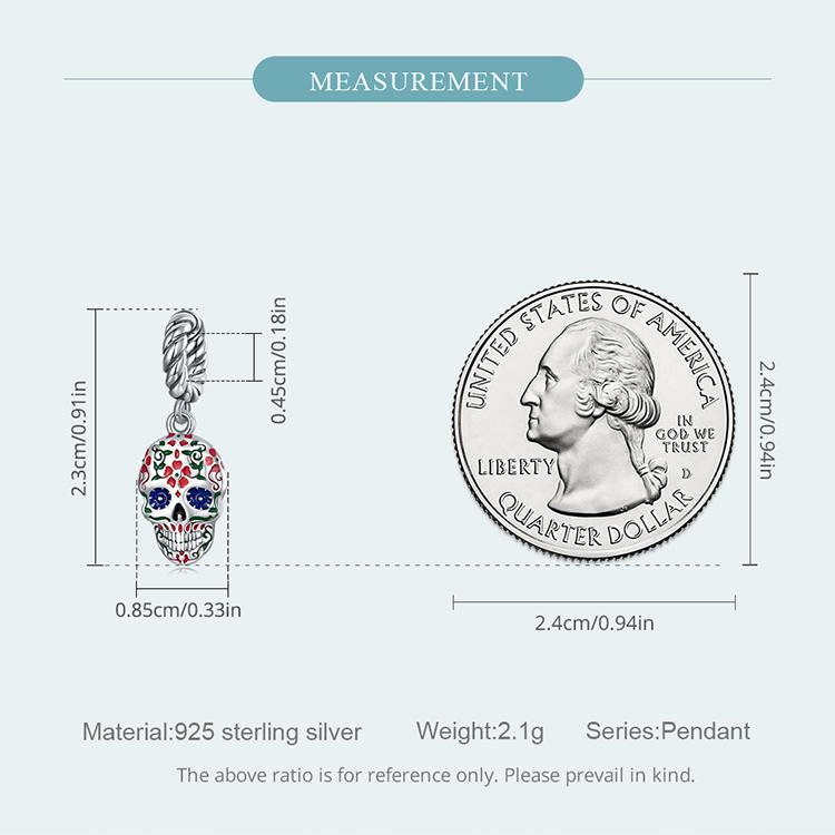 WOSTU Authentic 925 Sterling Silver Colorful Enamel Skull Charms Pendant for Women Fine Jewelry