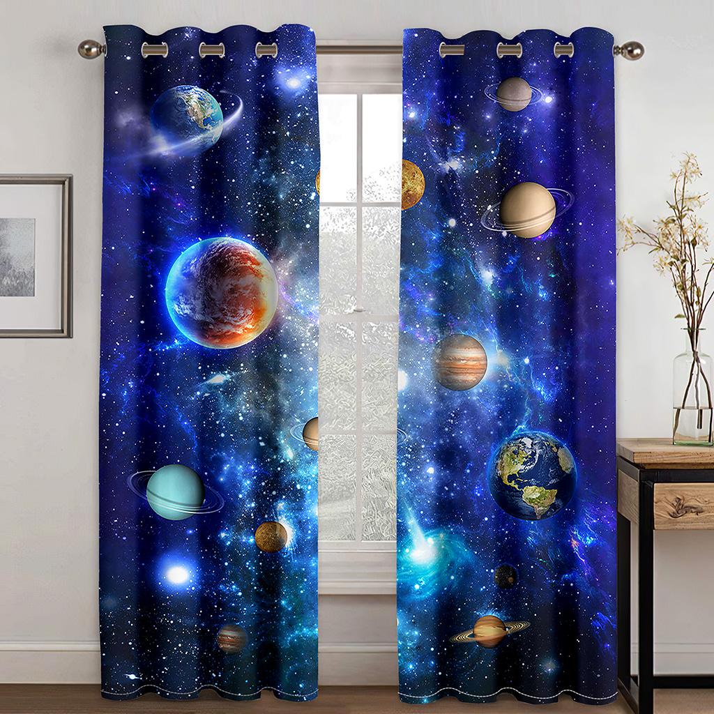 2-панельная штора со звездами галактики и вселенной для спальни, полузатемняющая штора с люверсами, верхние жалюзи, оконные шторы, бесплатная доставка