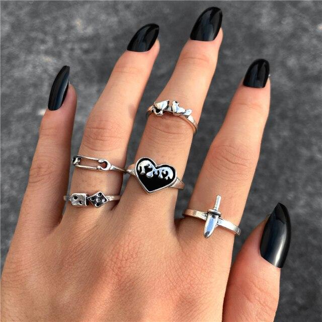 17KM Retro Hiphop Snake Skeleton Skull Rings Set For Men Women Punk Silver Plated Butterfly Chain Rings 2022 Trend Jewelry Gifts