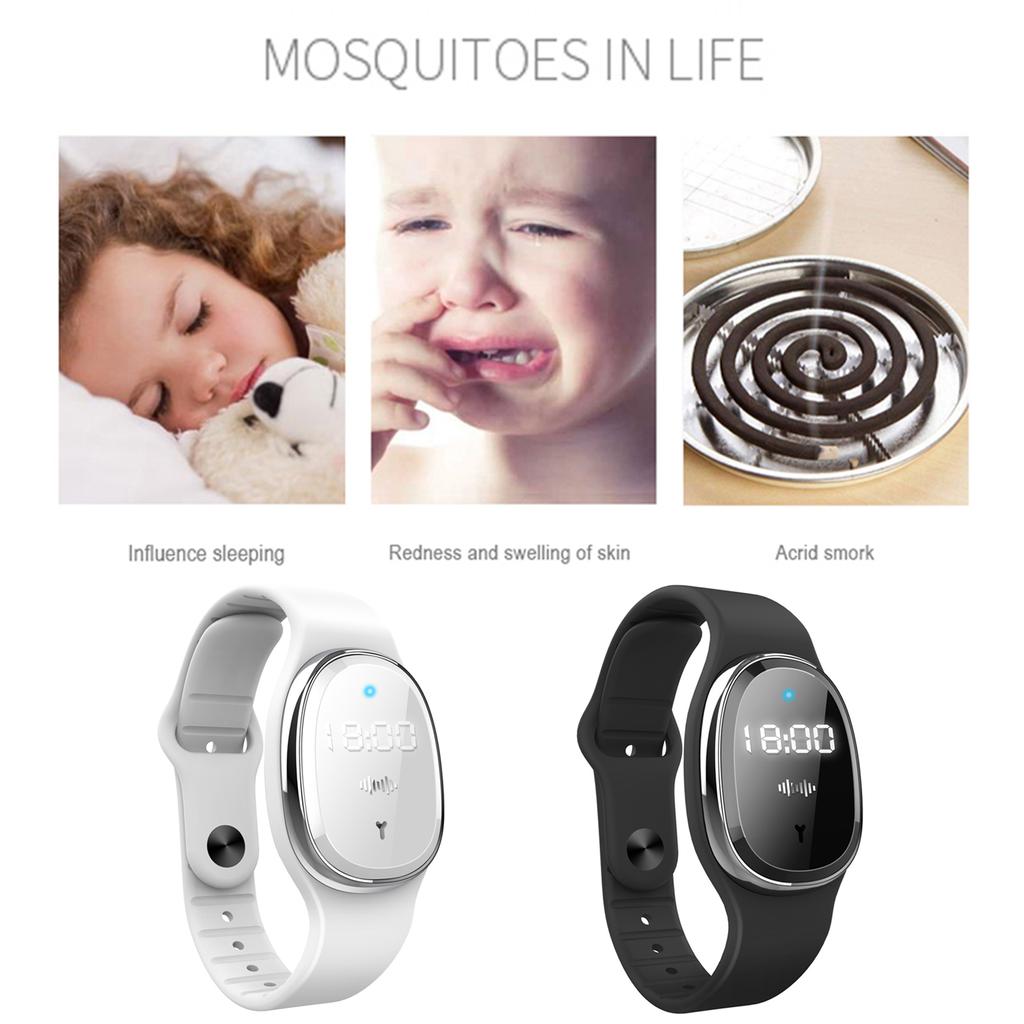 Portable Ultrasonic Mosquito Repellent Bracelets with Clock Non-Toxic Deet Free Bug Insect