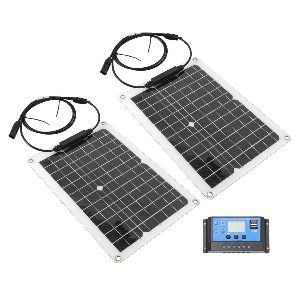 2pcs Solar Panel Kit 50W Monocrystalline Silicon Solar Charge Panel with 10A Controller for Car