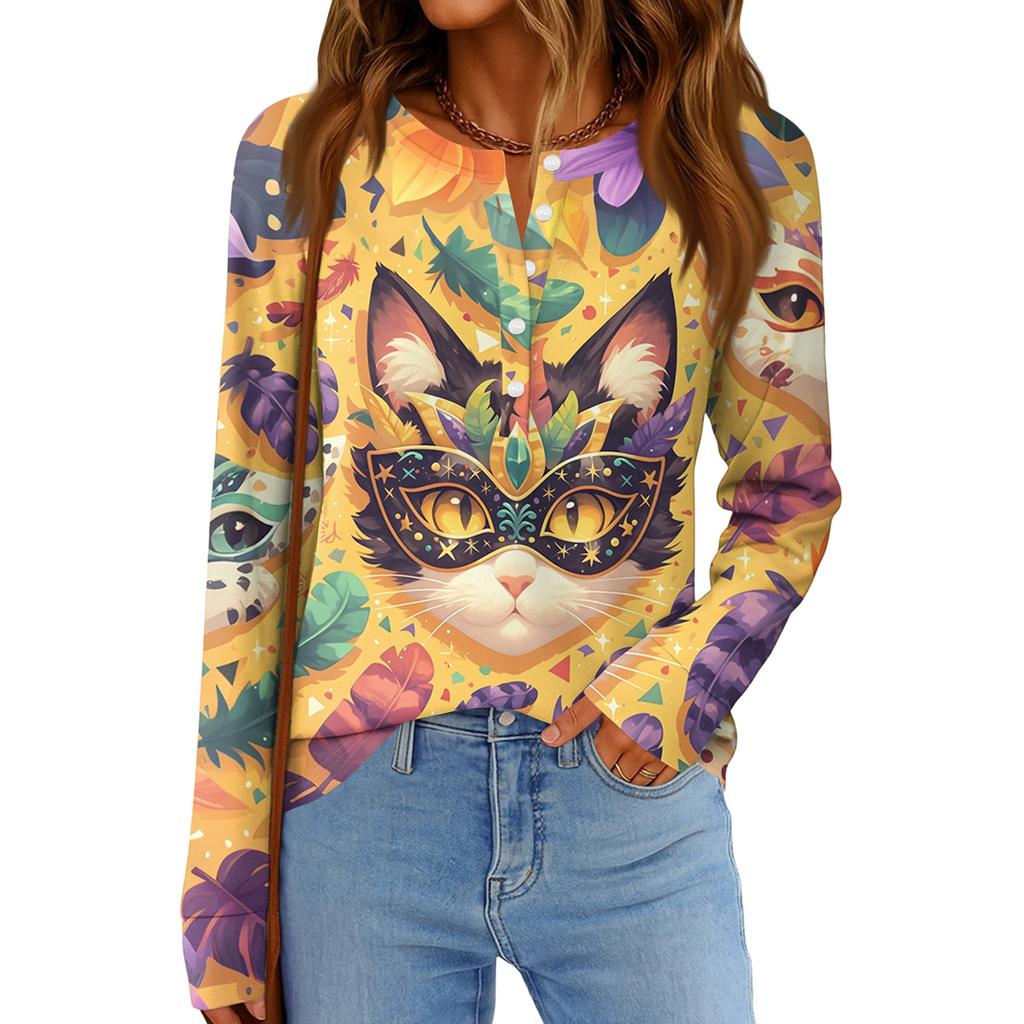 Женская модная свободная повседневная блузка с длинным рукавом и карнавальным принтом