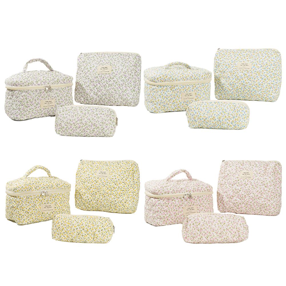 Fashion Flower Printed Women Makeup Bag Quilted Tote Portable Female Cosmetic Storage Handbag Travel Organizer Zipper Quilted Ba