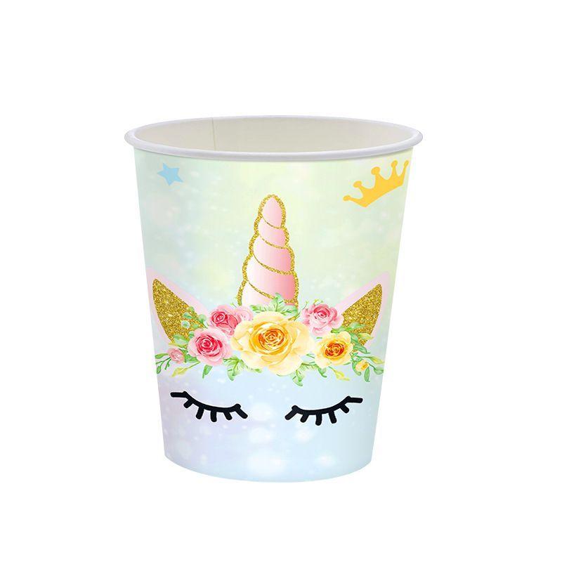 Colorful Unicorn-themed Disposable Tableware Set for Children's Birthday Party Scene Decoration Supplies