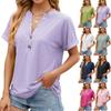 Summer Women's T-shirt New Solid Color V-neck Button Loose Short-sleeved T-shirt Top