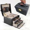 Three-layer Locking Jewelry Box PU Leather Handheld Storage Box Simple and Convenient Jewelry Box