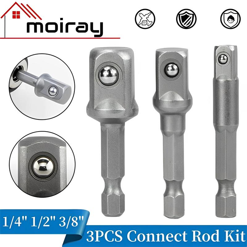 Chrome Vanadium Steel Socket Adapter Set Hex Shank 1/4" 3/8" 1/2" Extension Drill Bits Bar Set Power Tools