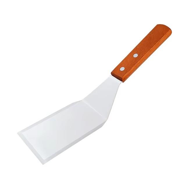Stainless Steel Spatula Turner with Beveled Edge Hardwood Handle for Cast Iron Flat Top Grill Griddle Scraper Hamburger BBQ Tool