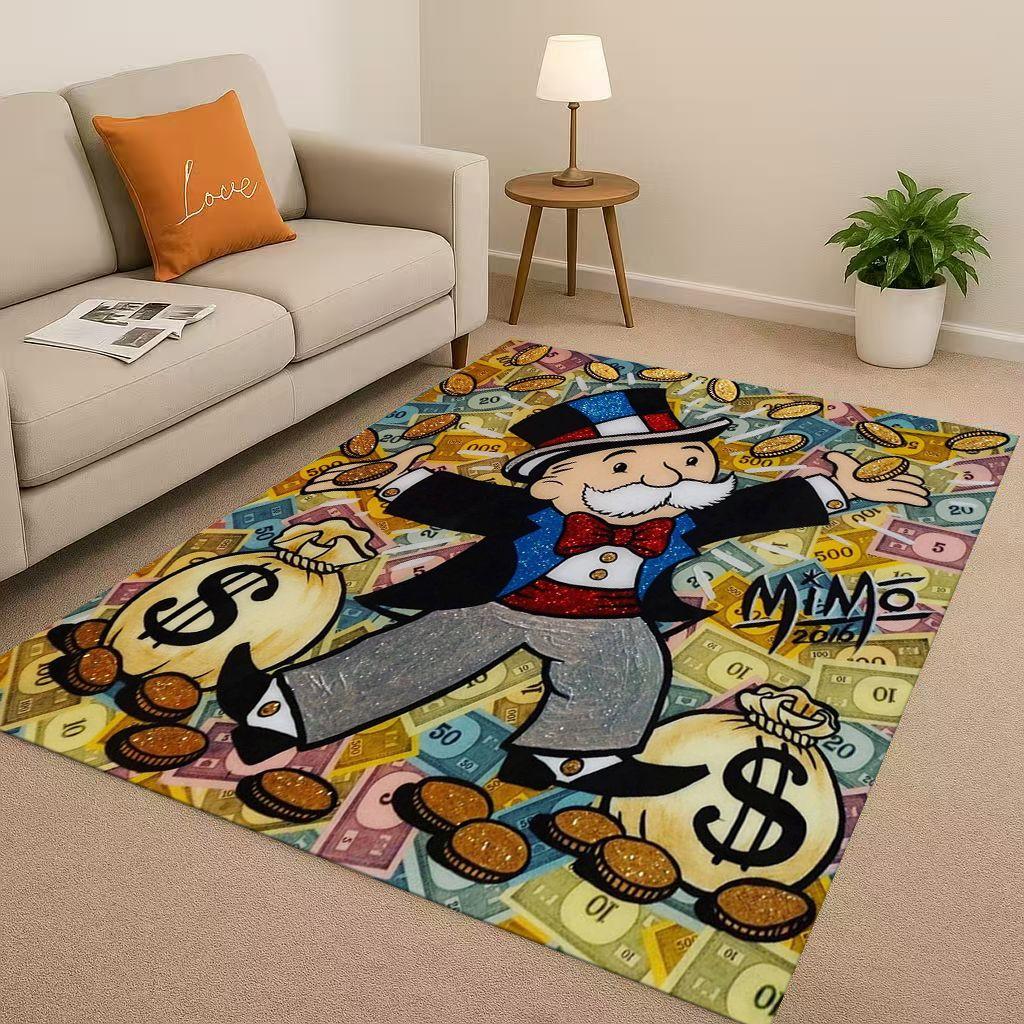 3D Rich Game Monopoly Money Dollar Cartoon Living Room Non-Slip Area Rug Soft Carpet for Bedroom Sofa ,Easy Clean Home Doormat