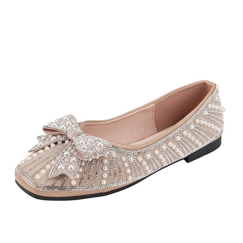 Flat-bottomed Pearl Bow Single Shoes Women's New Temperament Soft-soled Lazy One-pedal Ladyshoes