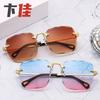 Солнцезащитные очки без оправы с квадратной оправой, женские очки, простые солнцезащитные очки с круглым лицом, постепенное изменение формы