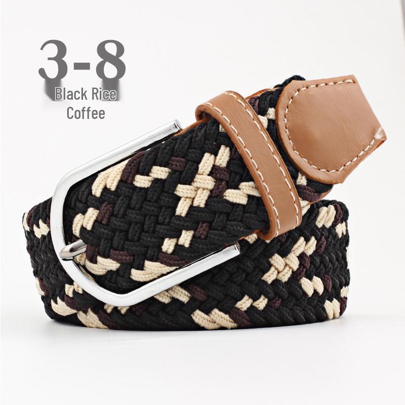 Korean Style Elastic Braided Canvas Belt with Pin Buckle for Men and Women