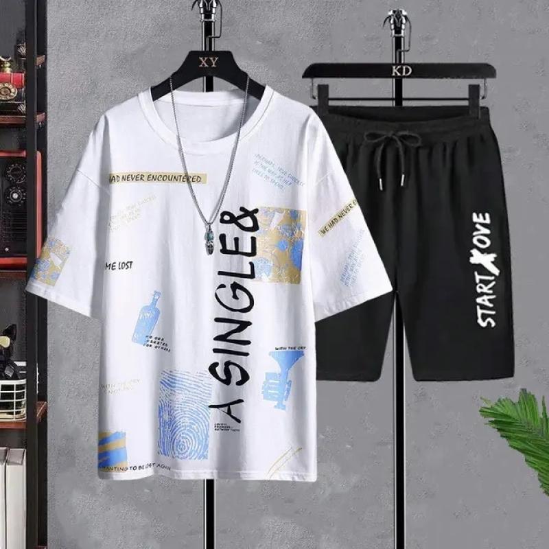 Men's T-shirt Sets Fashion Casual Tee Beach Shorts  Suit for Men Summer Harajuku Male Streetwear Sports and Leisure Tops Clothes