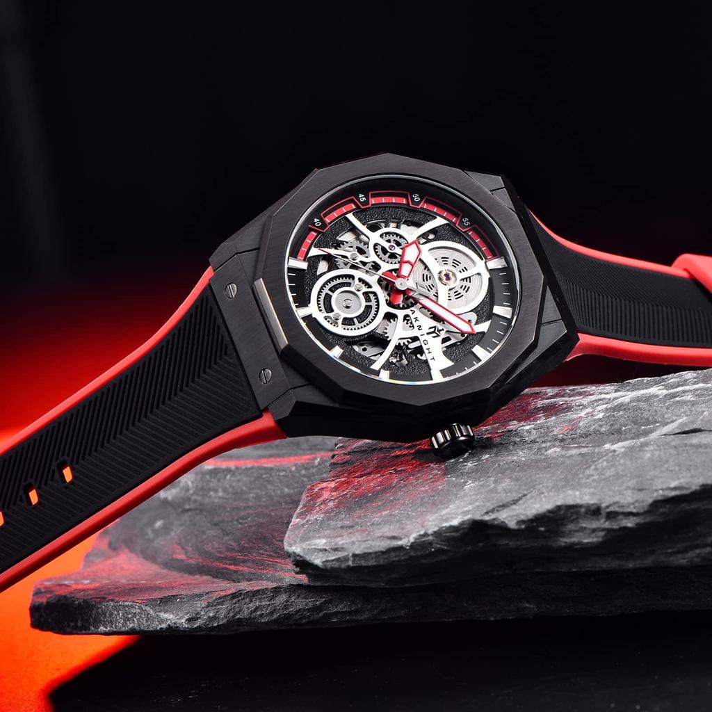 Механические часы Водонепроницаемые 100 м Автоматические часы Скелетон Крутые Стильные наручные часы Роскошные водонепроницаемые светящиеся часы AKNIGHT Мужские мужские