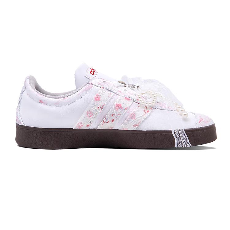 Adidas VL COURT 2.0 Big Mountain Manufacturing, White Peach Rose Synthetic Leather Ambient Low top Skateboard Shoes HQ1802(Team164-)