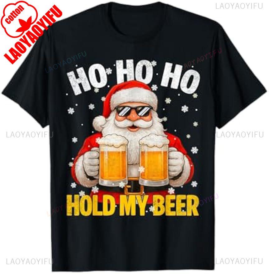 Ho Ho Hold My Drink Santa Christmas Xmas Men TShirt Unisex Streetwear Print Unique Fashion Pattern Allmatch Shortsleev Style