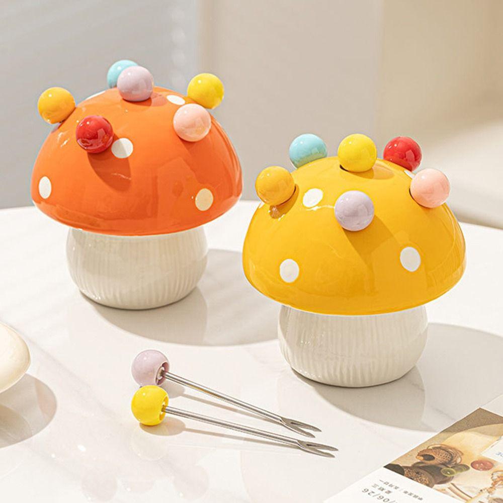 Anti-scald Mushroom Fruit Fork Creative Mushroom Fruit Fork Set Dessert Salad Fork Ceramic Cutlery