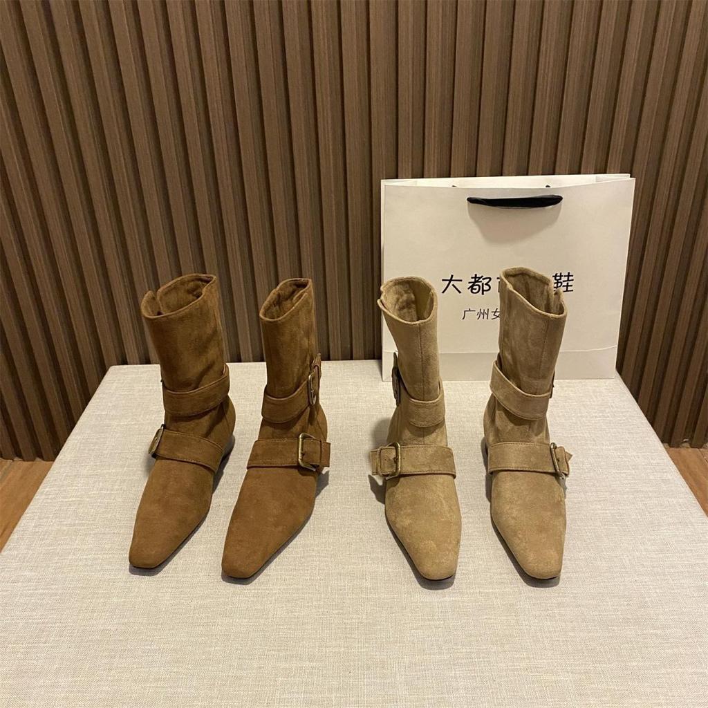 Британский стиль короткие ботинки женские осень и зима 2025 новый модный зарубежный стиль пряжка ретро универсальные маленький квадратный носок ботильоны