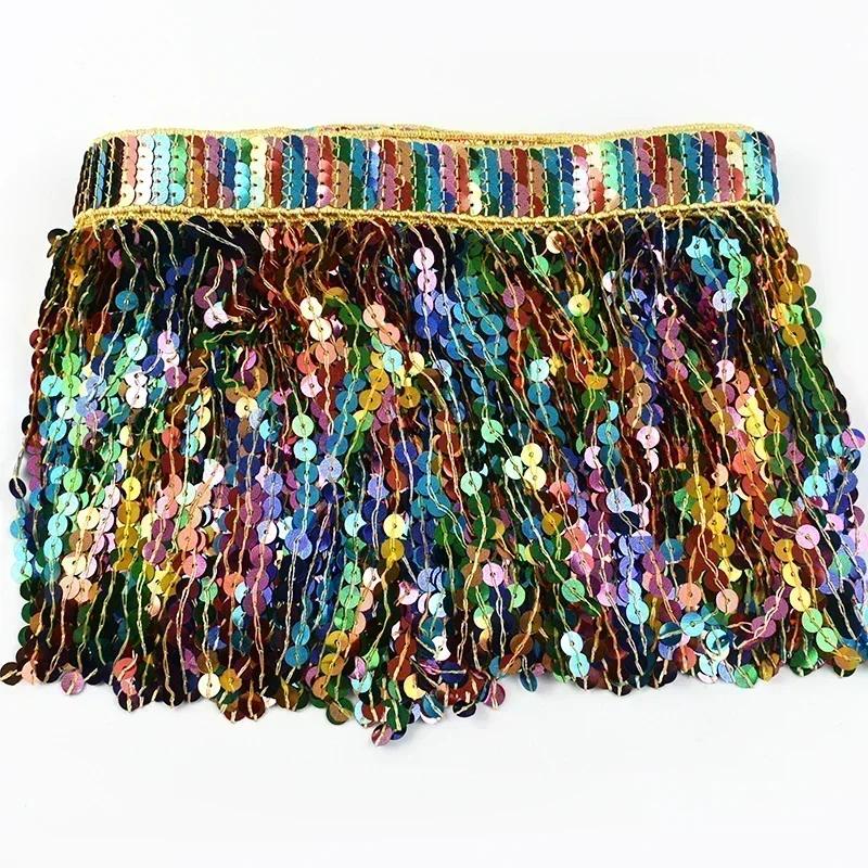 Meetee 1/2/3 ярда 16 см бахрома с пайетками, кисточки, этническая кружевная тесьма, лента с бахромой, отделка для юбки для латинских танцев, одежды, швейная фурнитура