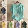 Women's Fashion Round Neck Short Sleeve T-shirt Casual Cotton Linen Graphic Shirt Leisure English Letter Prined Summer Blouse Tops