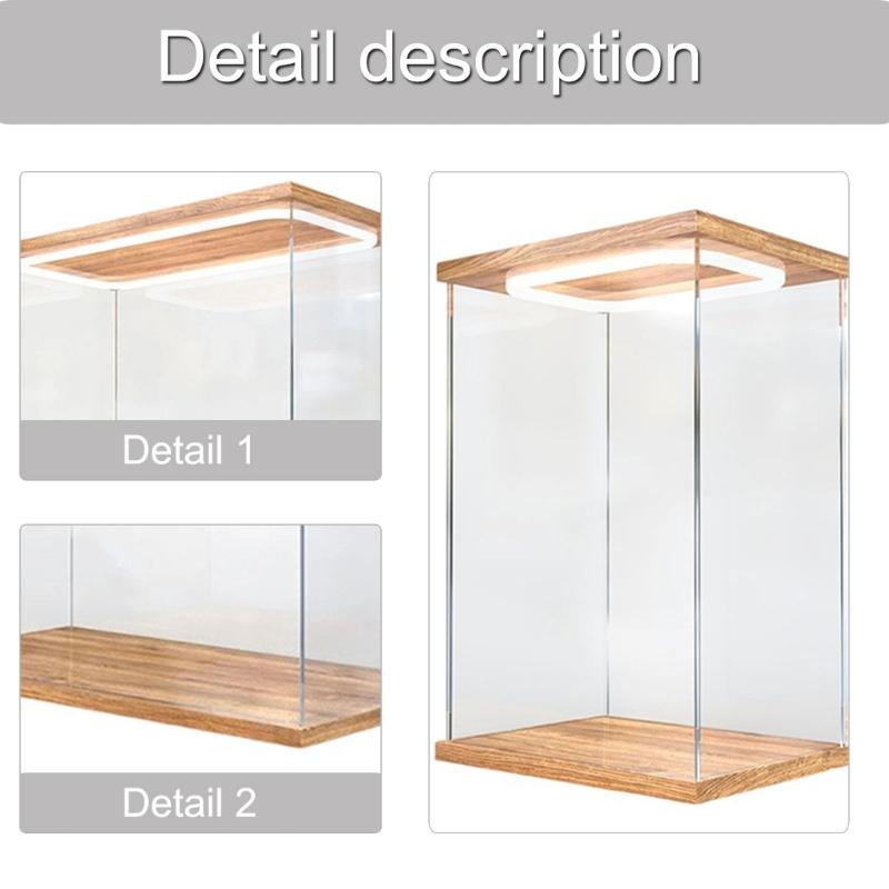 Clear Dustproof Plush Toy Organizers With Bamboos Base Acrylic Display Case For Bedroom And Study Room Storage