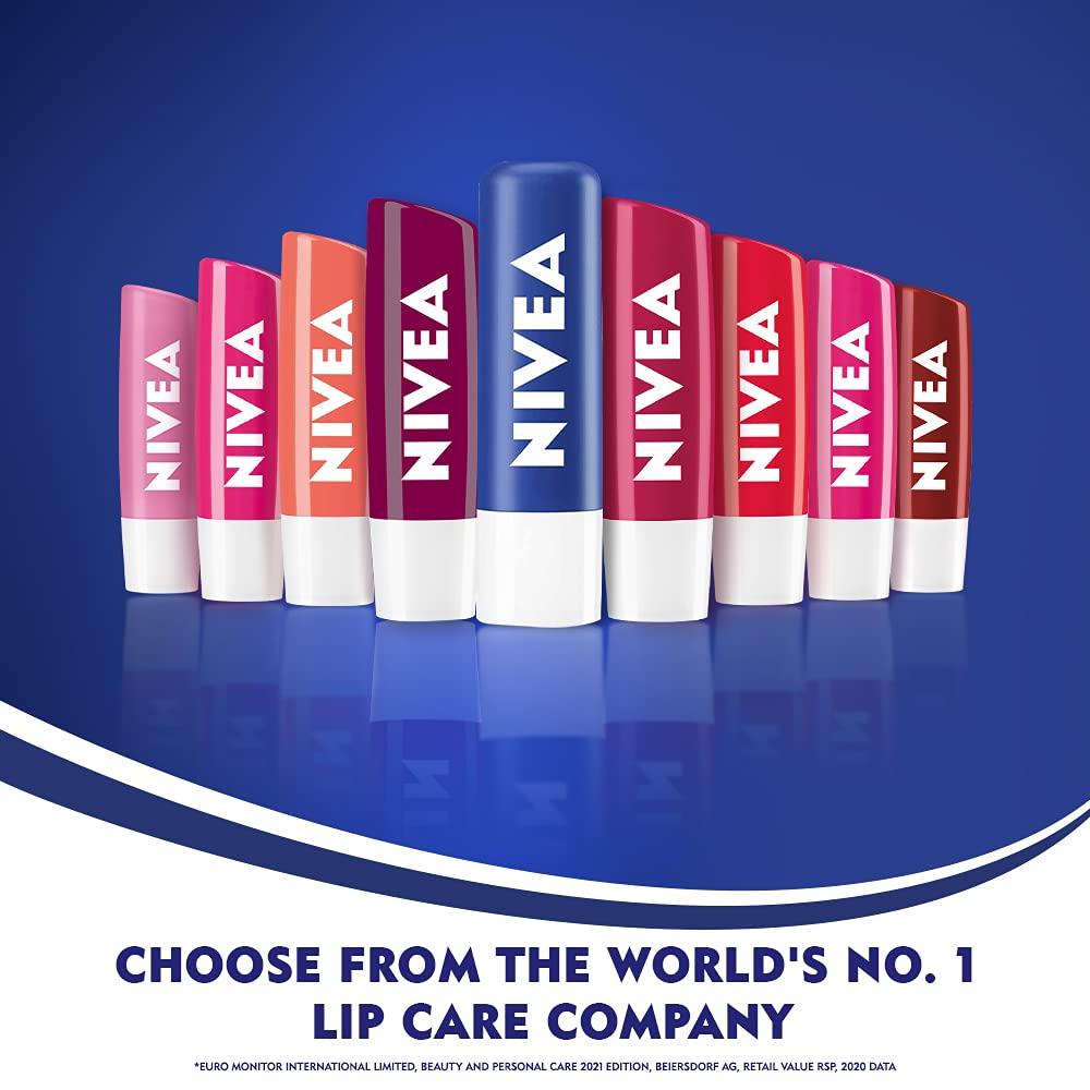 Nivea Оригинальный бальзам для губ в стике для сухих губ 4,8 г Упаковка 1 шт. | 24 часа увлажнения с натуральными маслами | Прозрачный блеск для гладких губ