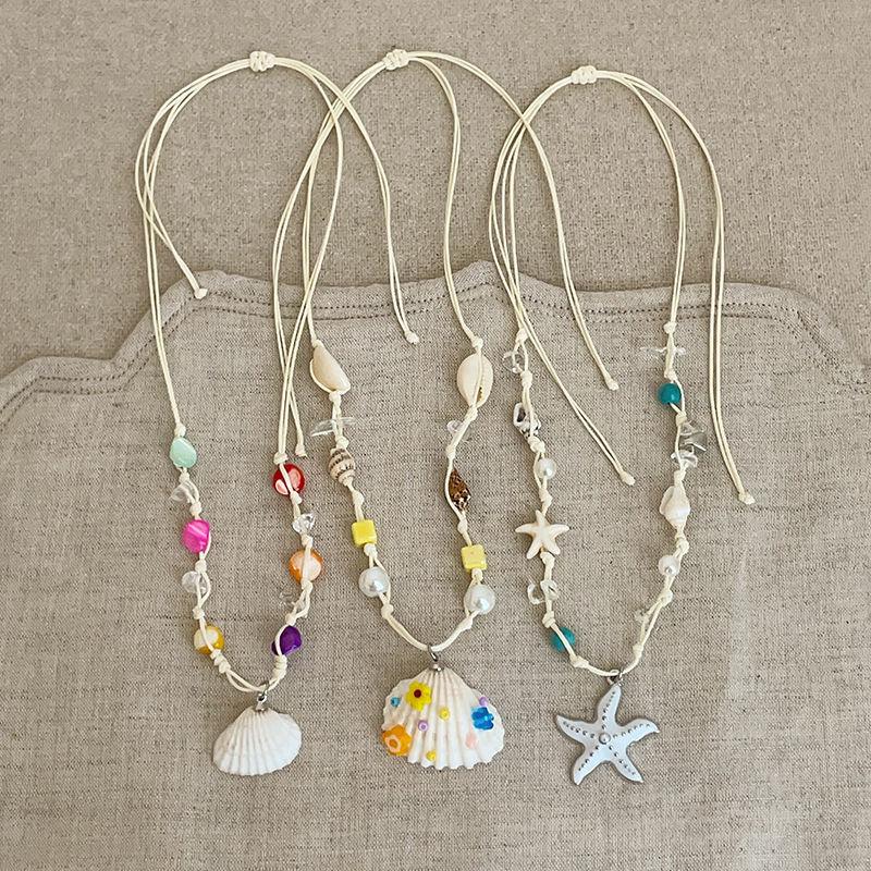 Вощеный шнур, ракушка морской звезды, жемчужное ожерелье, морской отдых, ожерелье-чокер, летнее свежее и милое, высококлассное ожерелье, женское