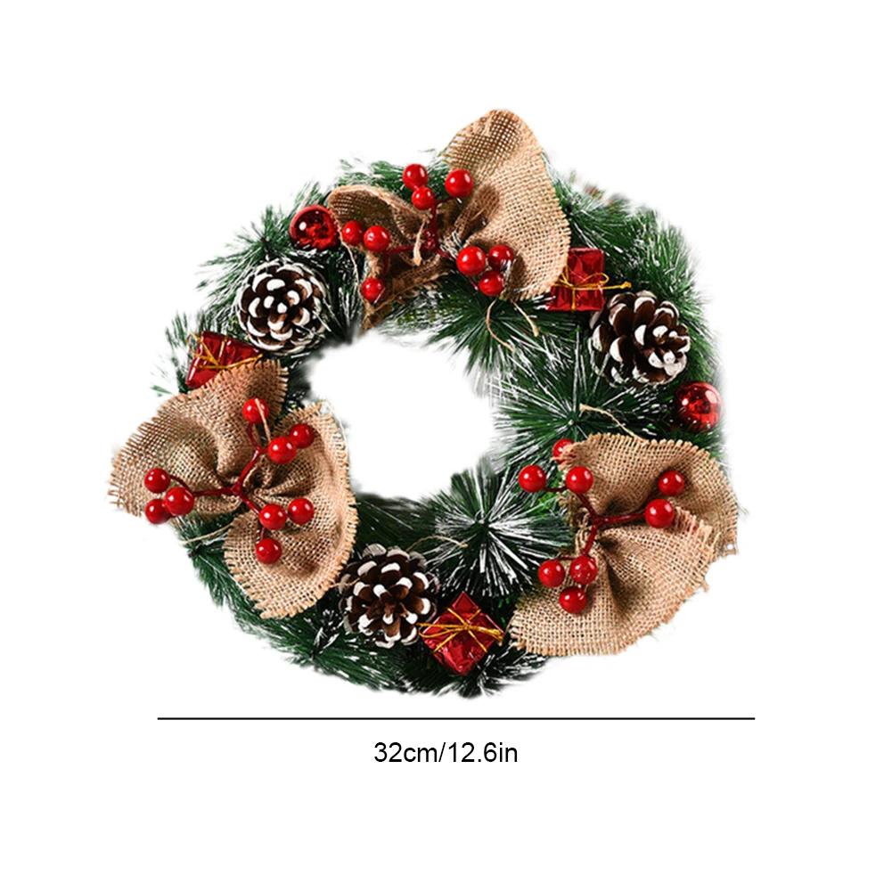 Red Christmas Wreath PVC Artificial Greenery Christmas Garland Window Door Wall Hanging Ornament Decorations Holiday Decor Gifts