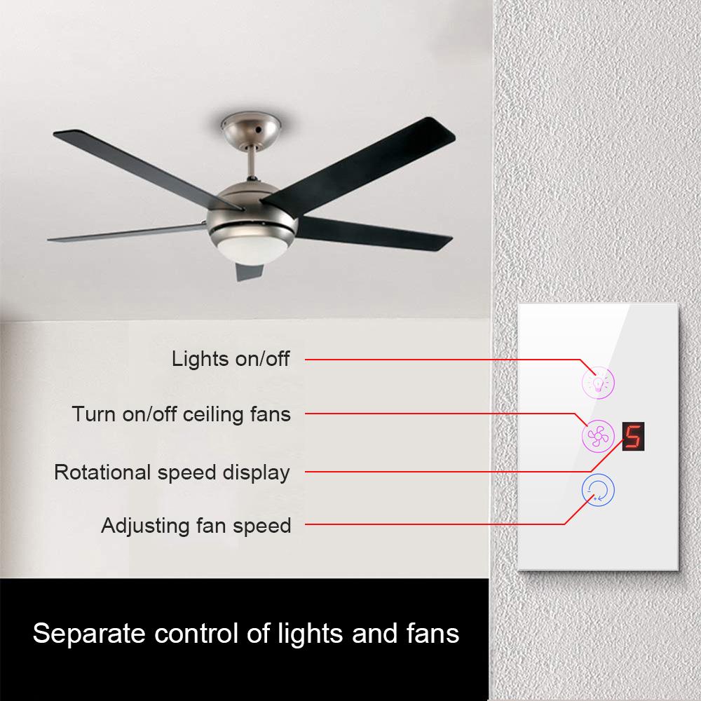 Tuya WiFi Intelligent Touched Screen Fan Light Switch Speed Adjustable Fan Light Switch Mobilephone