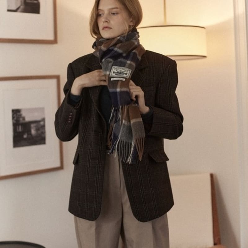 NONLOCAL Daily check wool muffler - Navy check