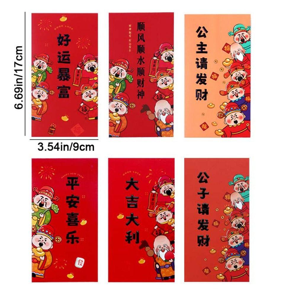 6Pcs Cartoon New Year Red Envelope Thickened Blessing Pocket Practical Lucky Money Bag Kids Gift