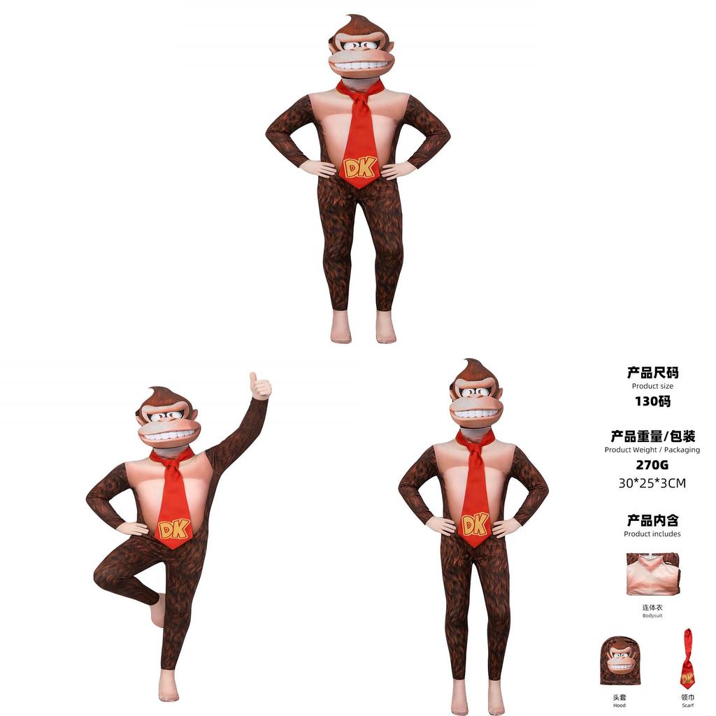 Super Mario Bros Donkey Kong Cosplay Outfit With Gorilla Head Mask For Kids And Adults Halloween Event