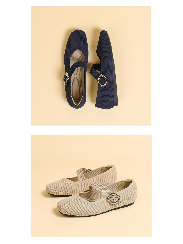 Квадратный носок, вязаные туфли Мэри Джейн Лоферы Королевы 2024 - Мягкая подошва, Низкий вырез, Стиль Весна/Лето.