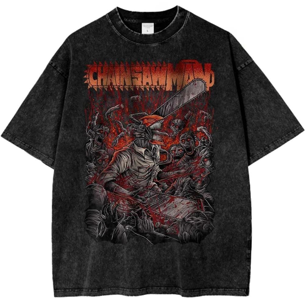2026 Человек-бензопила Женская футболка Макима Футболка с бензопилой Аниме Футболка Винтажная Мужская Женская Футболка Хлопок Повседневная Спорт Харадзюку Лето Новое