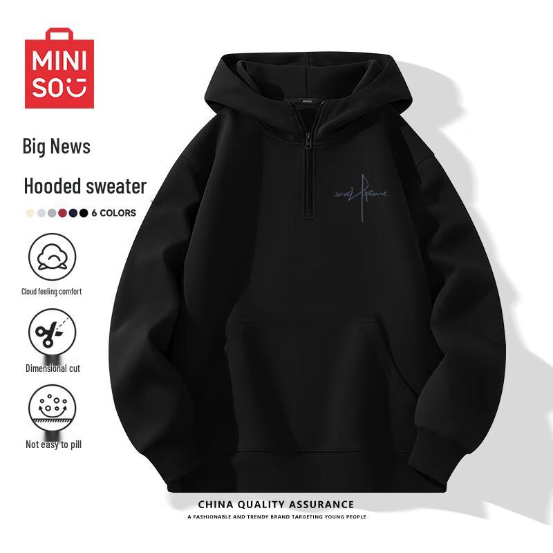 MINISO Men's Hooded Half-Zip Letter Print Sweatshirt