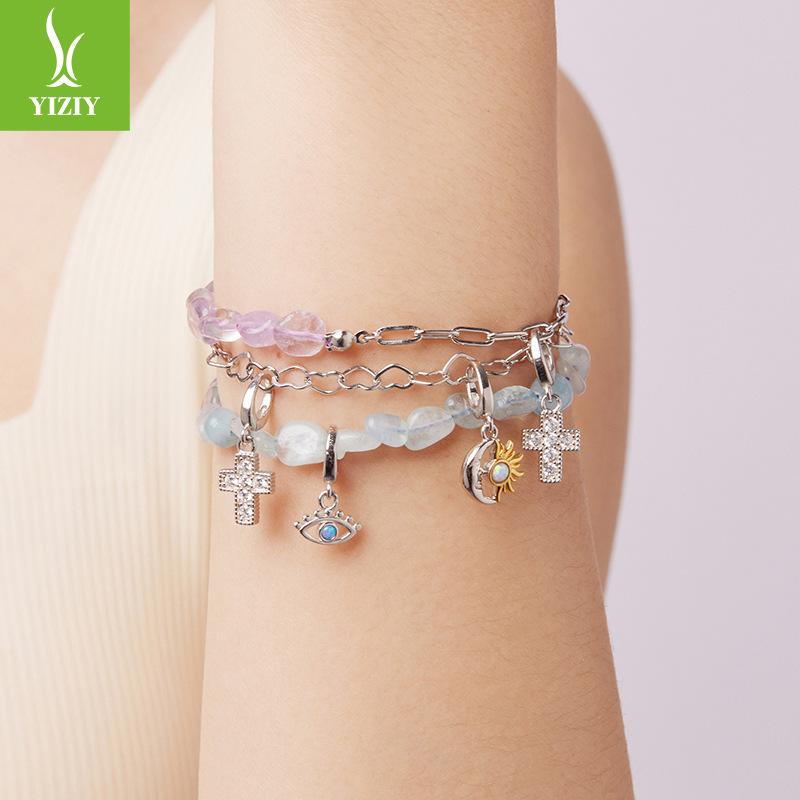 Браслет из синего кристалла Женский Нишевый из стерлингового серебра S925 Браслет на удачу и энергию Ручное украшение