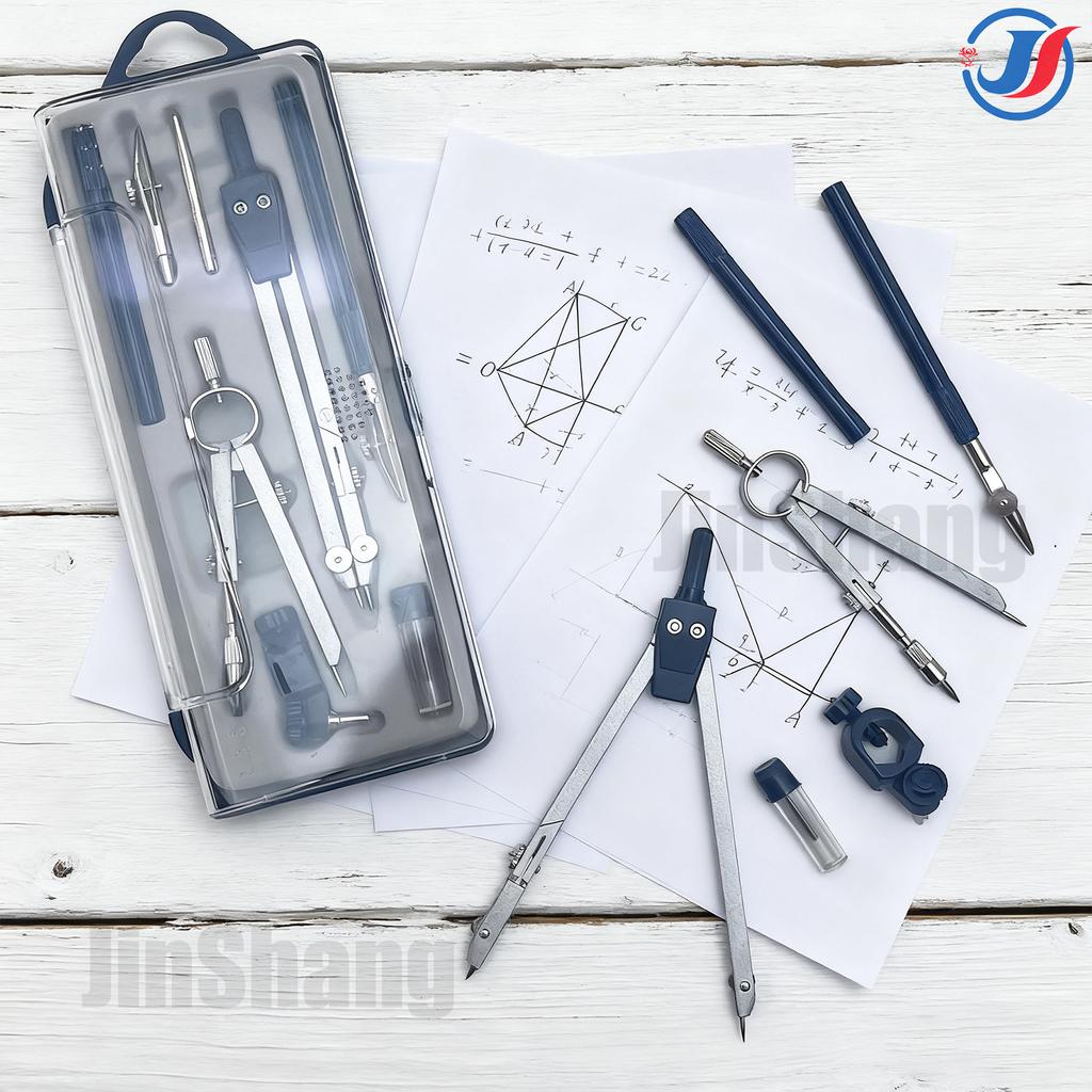 Professional Geometry Set Metal Compass, 8PCS, Geometry Precision Tool Set with Shattered Storage Box, Drawing Tools and Drawing