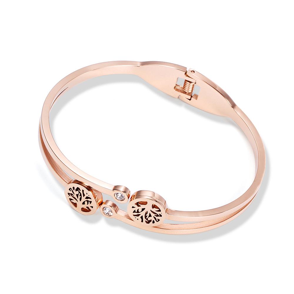 Браслет из титановой стали 304 Открытый женский браслет из розового золота Lucky Tree с бриллиантами