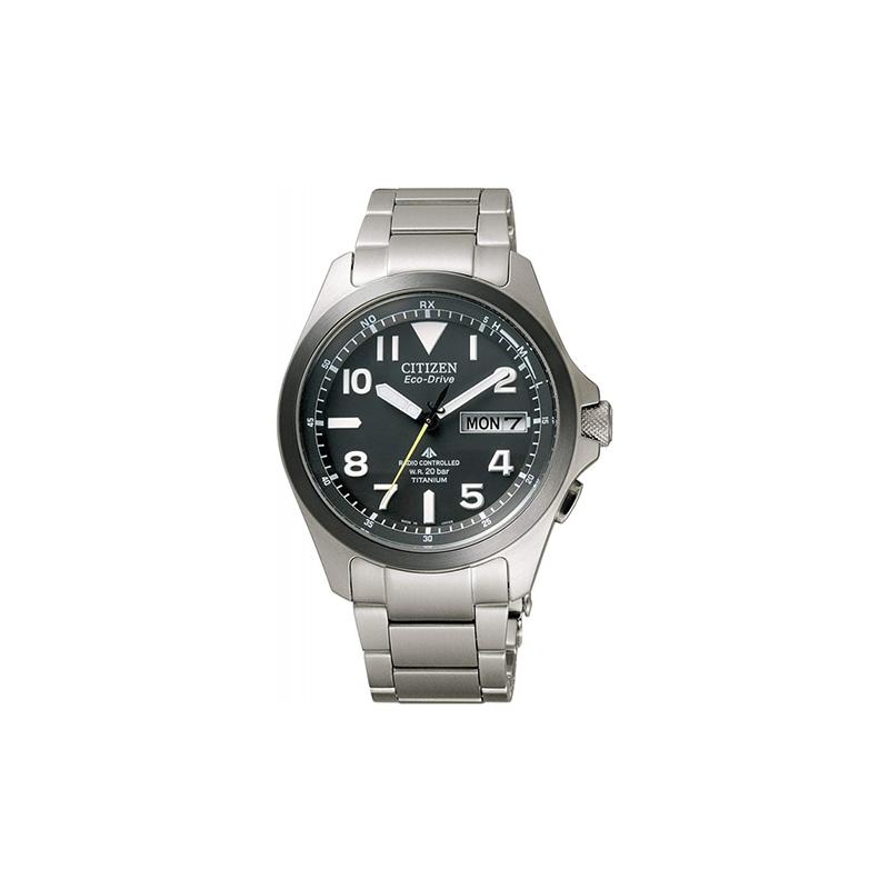 Citizen Серия Eco-Drive 2 Радиоуправляемые 200 метров Водонепроницаемые Титановые Сапфировое Стекло Часы Солнечные Кварцевые Титановый Ремешок Унисекс Черный Циферблат PMD56-2952