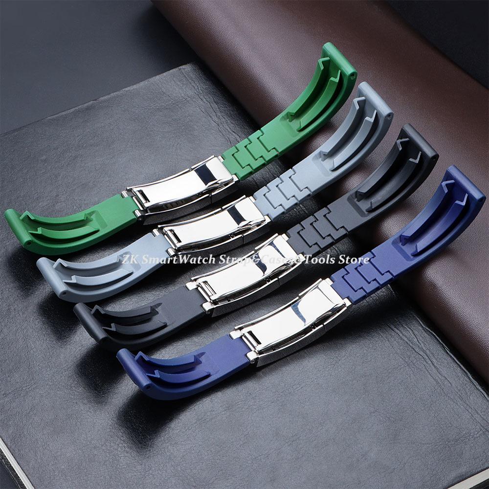 Rubber Watch Strap for Rolex Yacht Daytona Submarine Black Green Water Ghost Stainless Steel Folding Buckle Wristband Belt 20mm