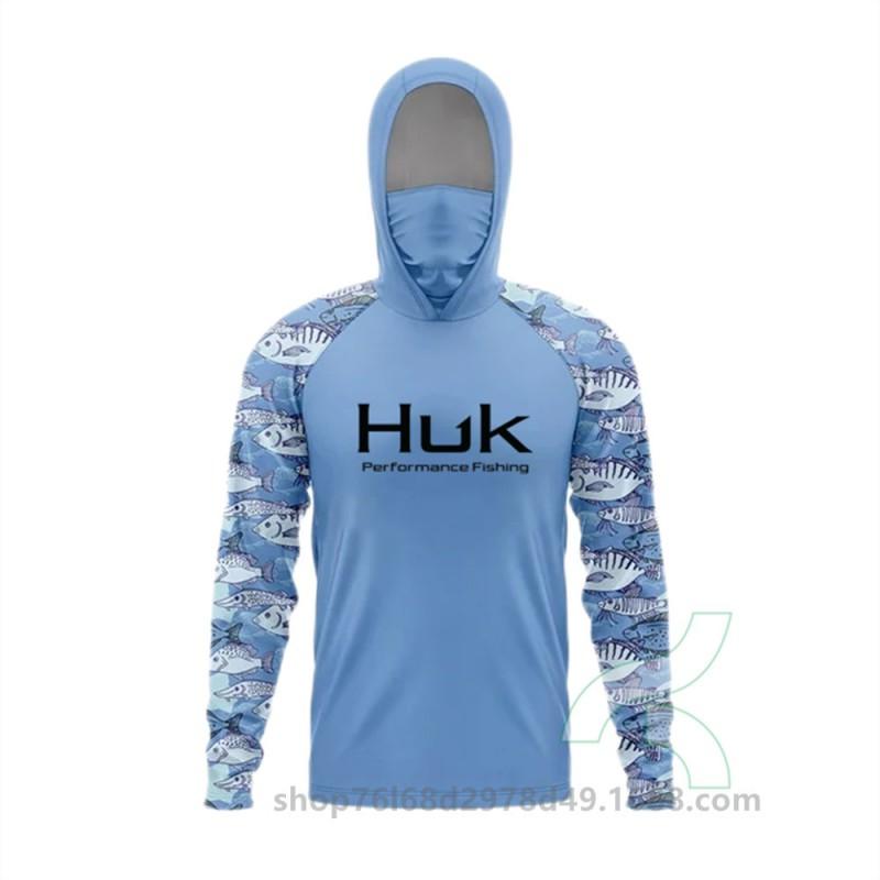 Mens Quick-Dry Fishing Hoodie With Integrated Face Cover UPF50 Sun Protection Lightweight Breathable Angling Shirt