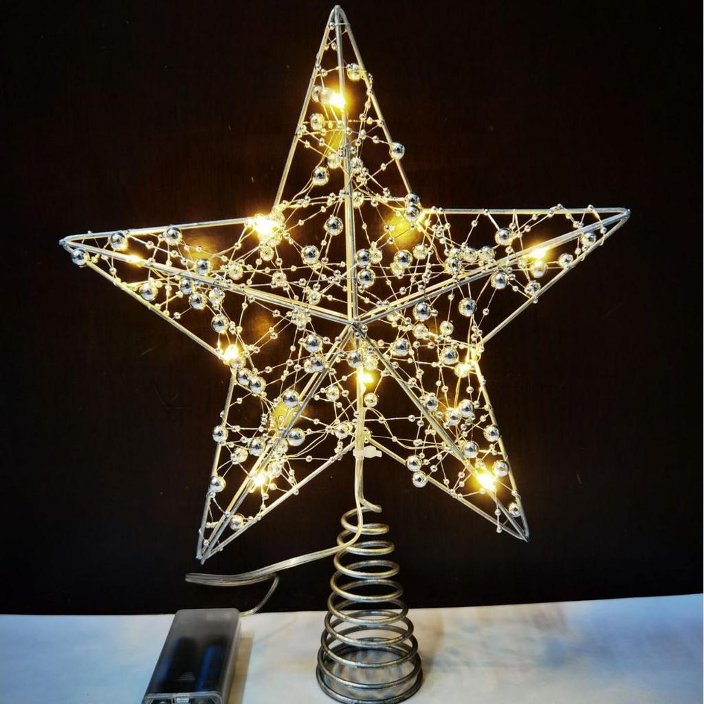 LED Glittering Rattan Wrought Iron Christmas Tree Topper Ornament