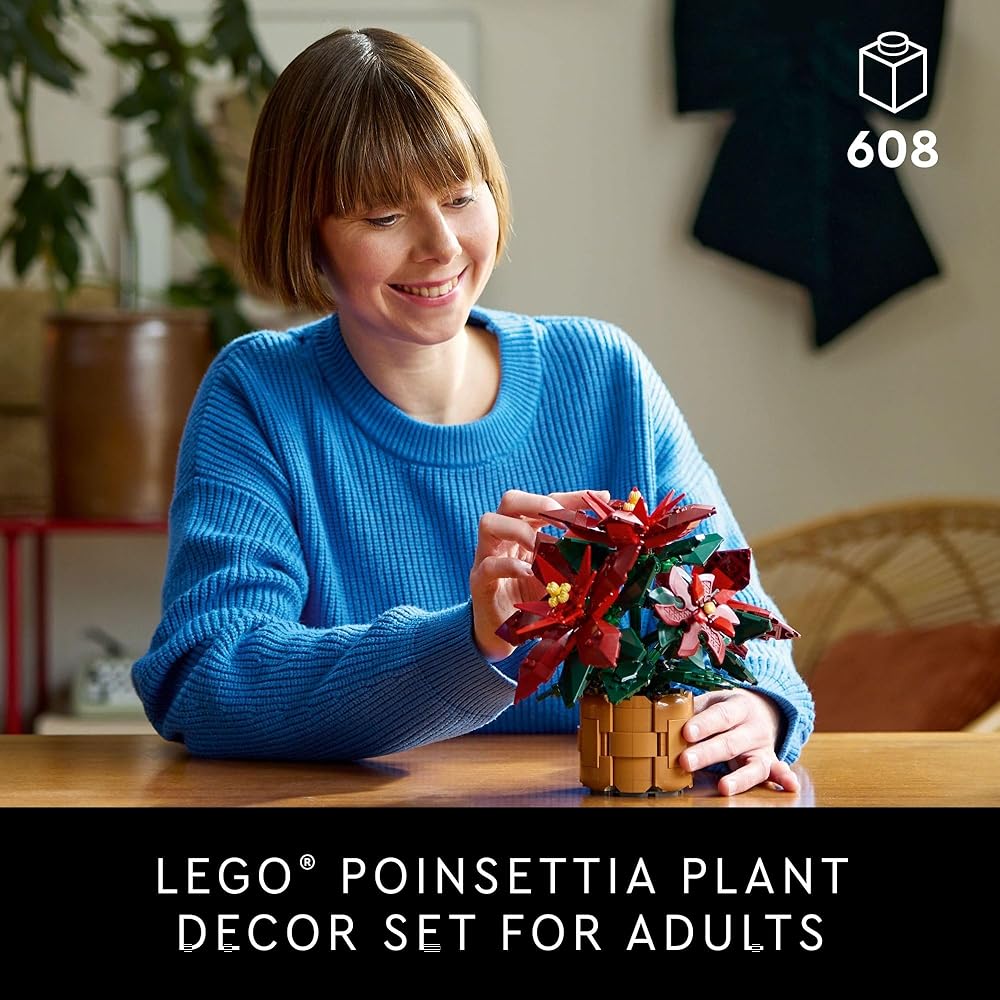 LEGO Icons Poinsettia Building Set Decorative Flower Centerpiece Holiday Decoration for Adults 10370