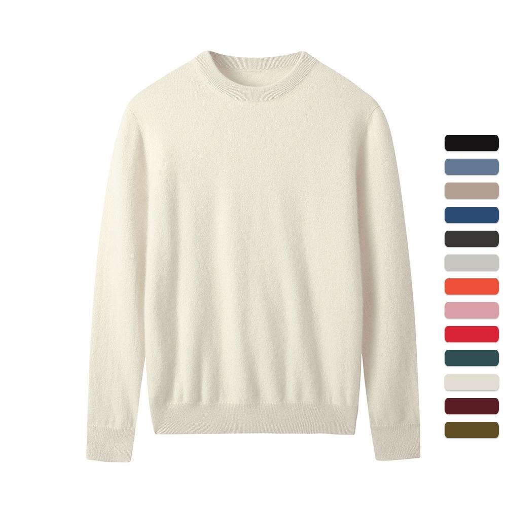 Men Cashmere Sweater Crewneck Solid Color Knited