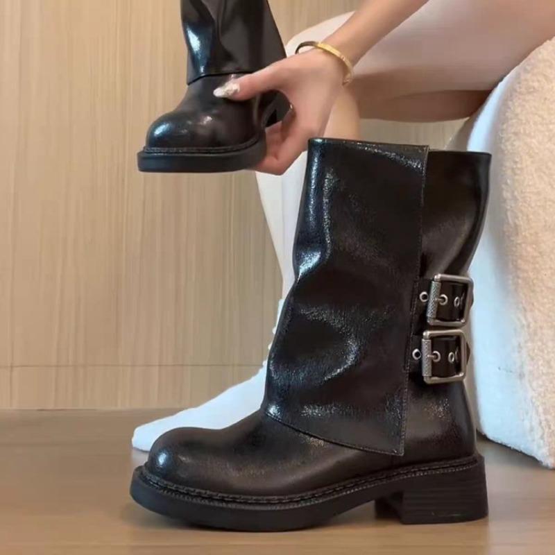 Женские ботильоны осенние рабочие элегантные панк новинка черные роскошные на низком каблуке с круглым носком кожаные дропшиппинг центр обувь