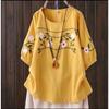 Cotton Linen Shirt Women Fashionable Retro Embroidered T-shirt Women's Summer Outfit Ethnic Plus Size Loose Short Sleeved Casual Top