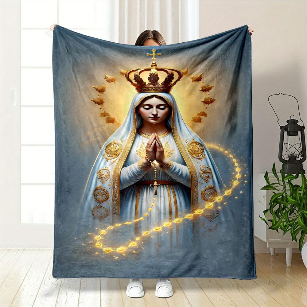 Our Lady of Lourdes Rosary Crown Throw Blanket Printed Blanket for Living Room Bed Couch lunch break Soft Cozy Blanket for Friend's festival Gift