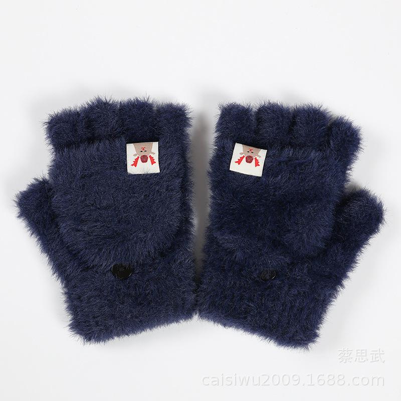 Half-finger Covered Plush Gloves, Autumn and Winter Warm and Thick Imitation Mink Velvet Flip Knitted Gloves